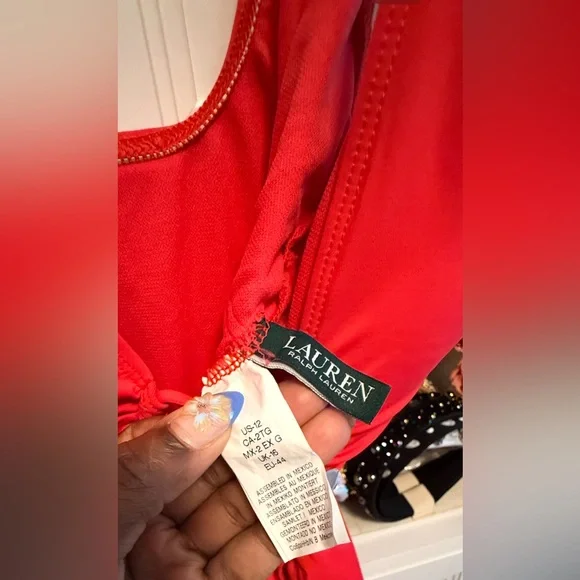 EEUC Lauren Ralph Lauren Beach Club Keyhole One Piece Swimsuit Coral Size 12. - Picture 8 of 8